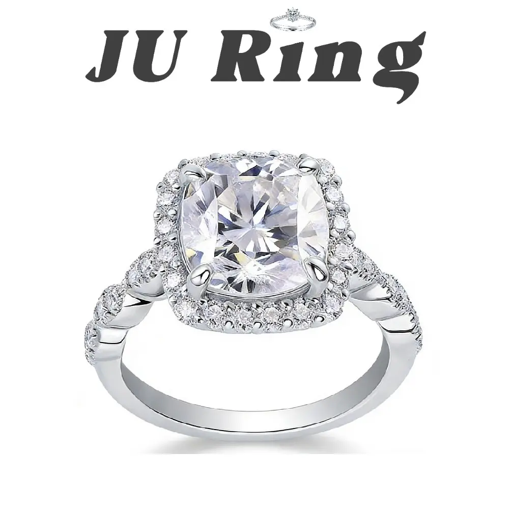 #17 (Cushion Cut Halo) 3 ct S925 Sterling Silver Lab-Grown Moissanite VVS1 D Main Ring Gifts for Women Gifts Stacks Engagement Wedding Rings Bridal Rings