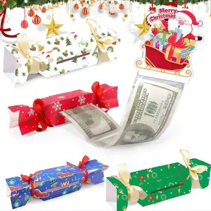 4pcs Christmas Money Box Cash Gift Surprise Box, Gift Box with 40 Transparent Bags, Creative Money Roll Pull Bag