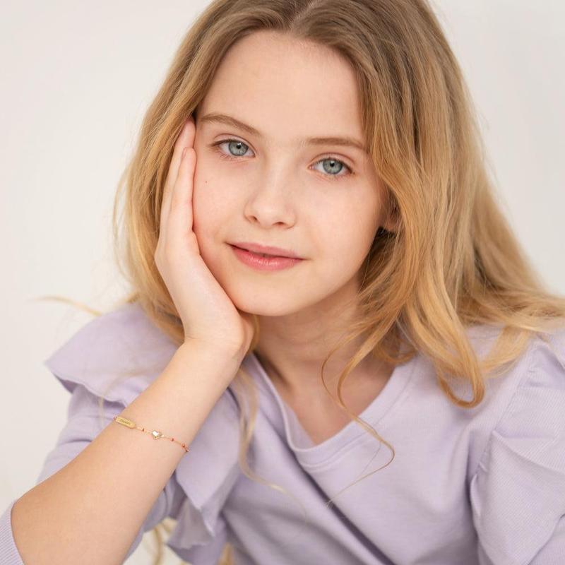 14k Gold 5"- 6" Engravable Heart Baby / Toddler / Kids Bracelet Enamel Satellite Chain