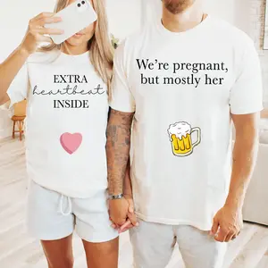 [100% Cotton] We’re Pregnant But Mostly Her Shirt – Funny Pregnancy Announcement Couple Shirts, Matching Mom Dad Pregnancy Tee, Beer Belly Dad Shirt, First Baby Announcement, Expecting Parents Gift