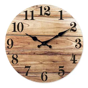 10 Inch Rustic Wall Clock for Bedroom Battery Wall Clock Silent Brown Round Small Clock Wood(No Solid Wood, It is with MDF Material)