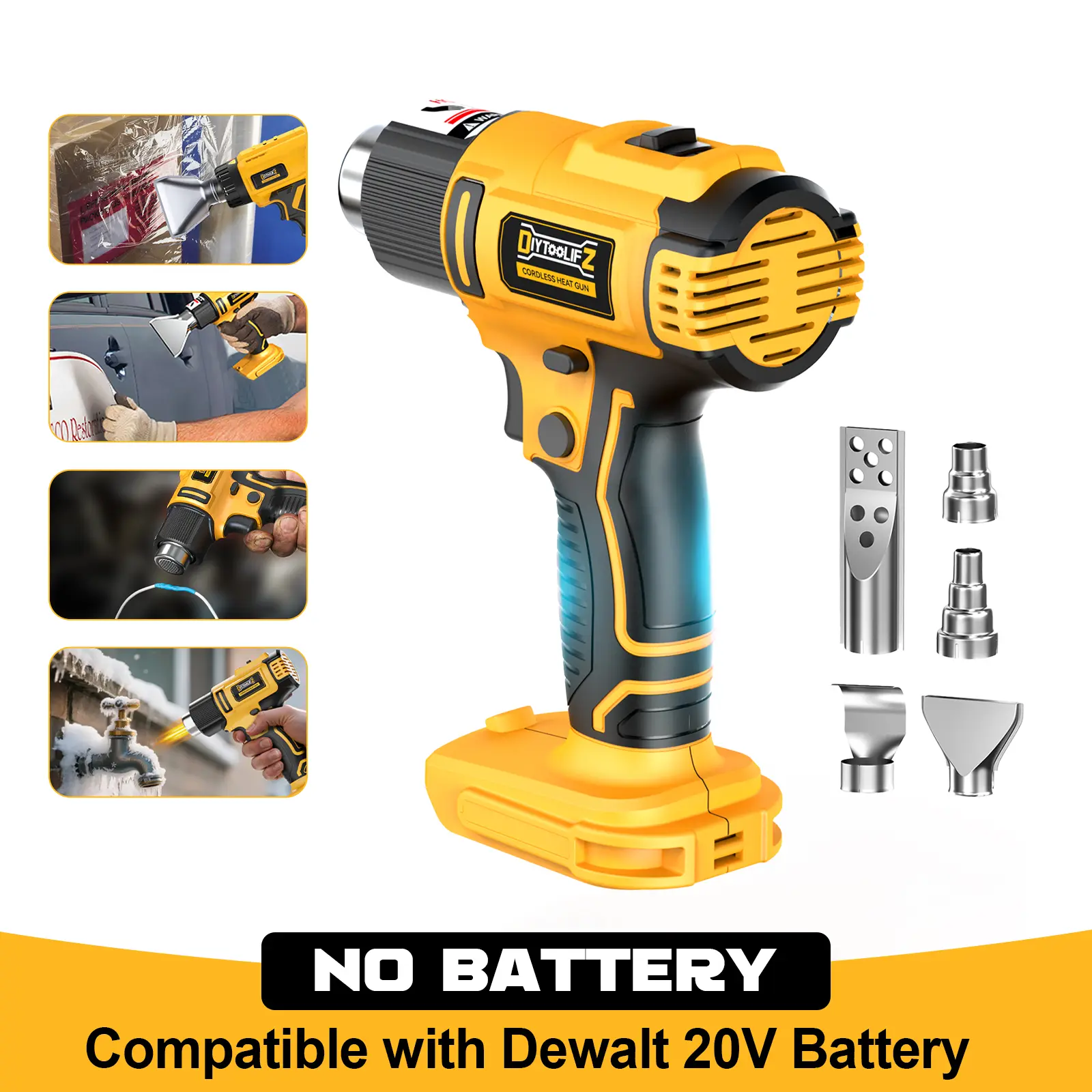 Cordless Heat Gun Compatible with Dewalt 20V Battery(No Battery!!), 350W 122℉-1022℉ Fast Heating Soldering Hot Air Gun with 5 Nozzles for DIY Craft, Shrink Tubing fathers day gift summervibes