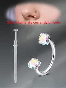 2pcs Stainless Steel Horseshoe Nose Rings, Body Piercing Jewelry, Nose Piercing Jewelry, 20g 18g Internal Thread Design for Men and Women, Crystal Accents with 8mm Grab Tool