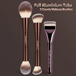 MAANGE 3pcs Metal Tube Makeup Brush Set, Loose Powder Brush, Foundation Brush, Highlighting Brush, Face Makeup Brush, Cosmetic Brushes for Foundation Blending & Powder Application, Makeup Accessories Gifts for Friends