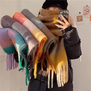 2025 Winter Thick Warm Scarf Women Cashmere Shawl and Wraps Pashmina Neckerchief Bufanda Female Rainbow Hairy Tessel Echarpe New(Sheets)