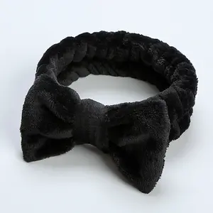 Women's Leopard Print Fur Hairband, Butterfly Knot Plush Headband, Cute Face Washing Pure Color Hair Accessory, 1 Piece