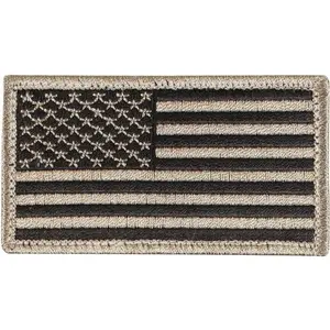 Khaki Black - US Flag Patch with Hook and Loop Closure