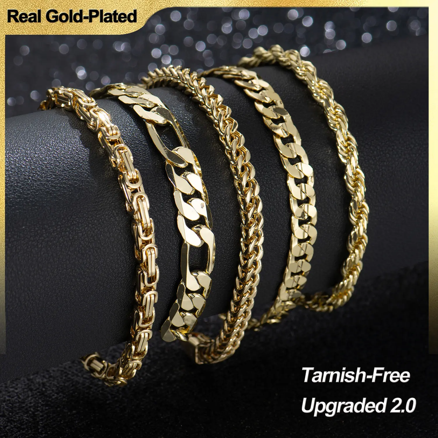 Holylegend Unisex Gold-Plated Cuban Link Bracelet, 8 inch Diamond Cut Chain for Daily Wear, Fade-Resistant Finish, 6mm-10mm