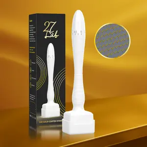 24K Gold-Plated Titanium Derma Roller - Stamp Alternative | 140-Pin Microneedle Skin Care Tool | Depth-Adjustable Microneedling System for Facial & Scalp Care