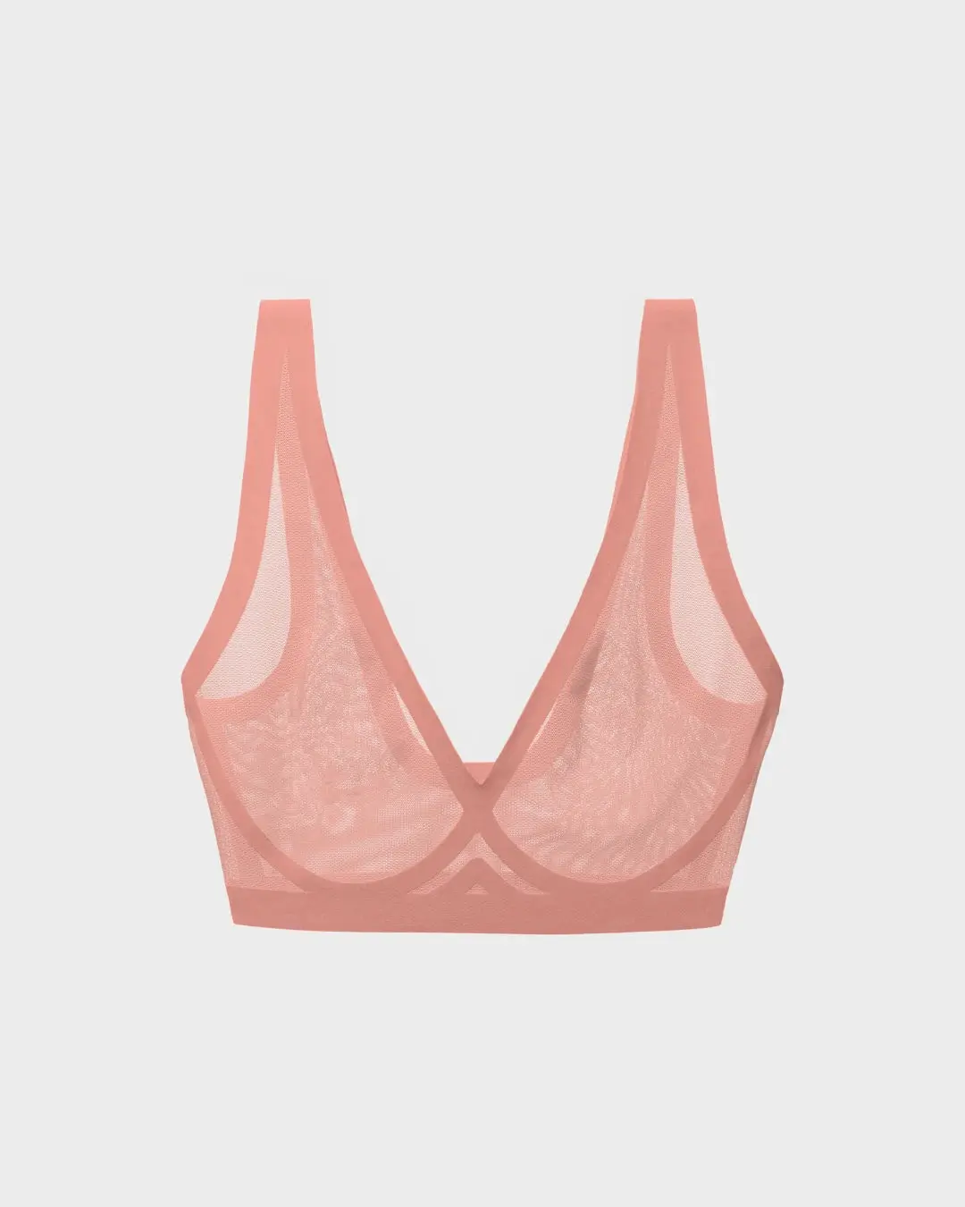 Women's Dusty Rose Sheer Bralette - Smooth Mesh Fabric, Adjustable Straps