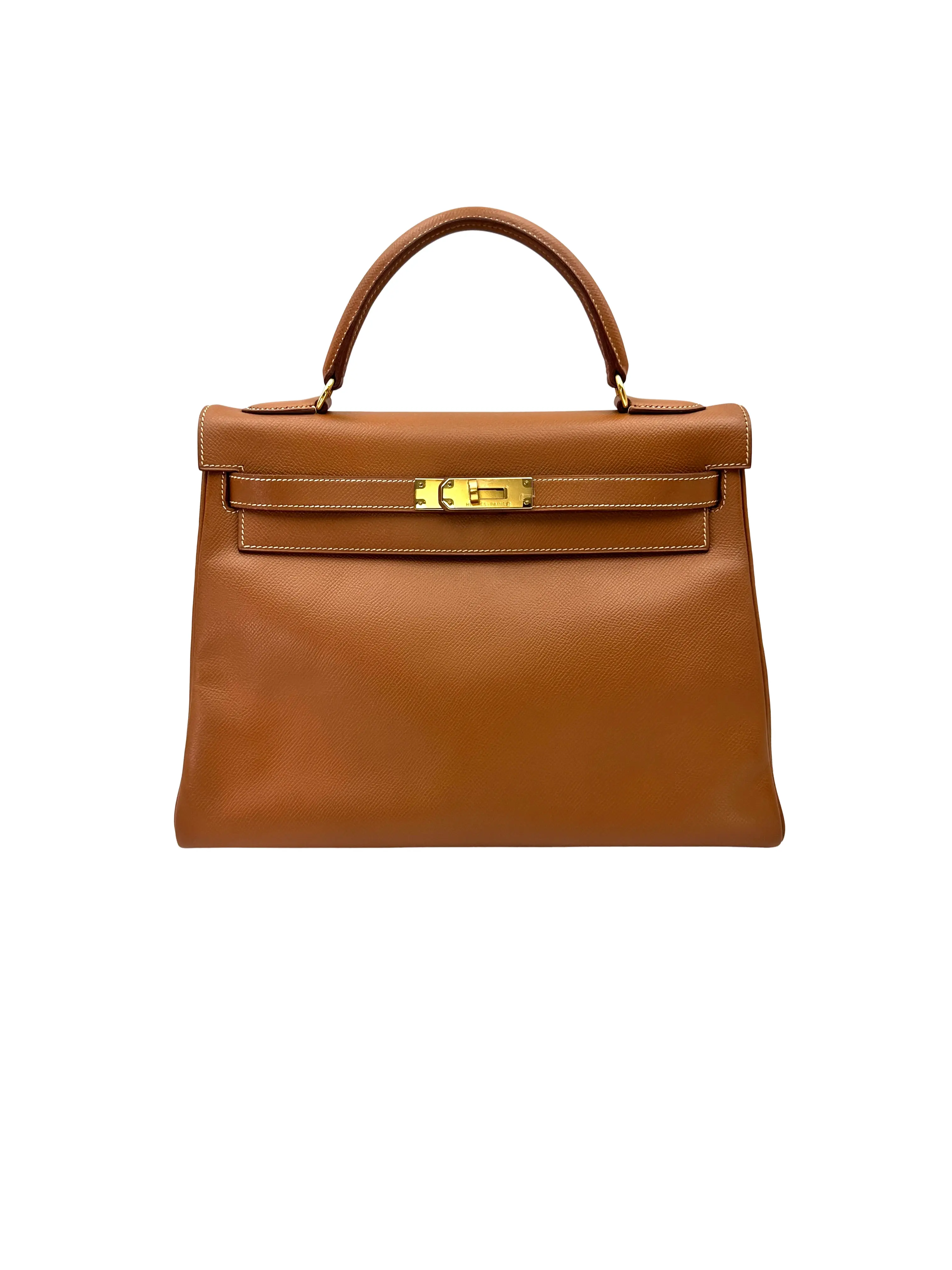 Pre-owned HERMÈS leather Tote bags Hermes Kelly 32 Brown Handle Bag With Gold Hardware HR136SA