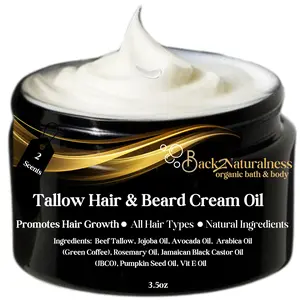 Back2Naturalness 100 Percent Natural Tallow Hair & Beard Cream Oil 3.5 oz Nourishes Moisturizes Damaged Thinning Hair with Natural Ingredients