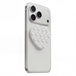 Plopii Heart Silicone Suction Cup Phone Case Mount, Double-Sided Sticky Phone Grip for Hands-Free Selfies & Videos, Compatible with iPhone & Android, (2.25" x 2 3/4") (White)