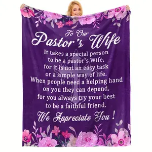 Pastor's Wife Appreciation Gift Throw Blanket - Contemporary Flannel Knitted Throws with Inspirational Text for All Seasons, Digital Print, Machine Washable, 100% Polyester, Multi-Color - 1PC-280GSM