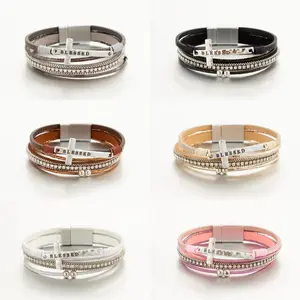 Boho Style Cross Design Multi-layer Pu Leather Braided Bracelet, Rlengant Fahsion Accessories for Women & Girls, Trendy All-match & Exquisite Jewelry for Birthday Gift, Valentine's Day, Gift, Gifts for Wife, Cross Bracelet, Boho Style  parity  jewe