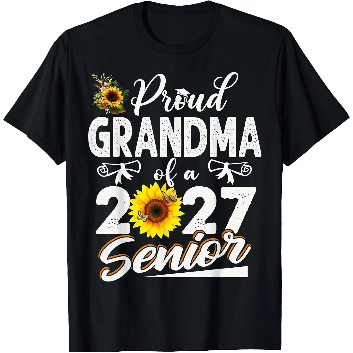 Women's 100% Cotton Round Neck Graphic Vintage Tops - Proud Grandma of 2027 Senior Class Funny Graduation Everyday T-Shirt
