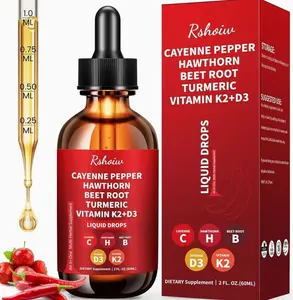 Cayenne Pepper Drops Supplement Liquid with Hawthorn Berry, Vitamin D3 K2, Turmeric Curcumin, Beet Root, Ceylon Cinnamon Vegan- Friendly - 60ml