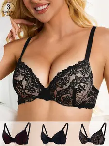 3-Pack Women's Bra Underwear Lace Lace Design Underwire Unlined Gathered Supportive Bra Everyday Skin-Friendly Breathable and Comfortable Breasted Adjustable Straps Wearable in All Seasons Womenswear
