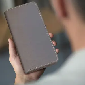 Men’s Grey Card Holder Wallet – Pure Leather Bifold Wallet with 12 Card Slots & Multi-Pocket Design