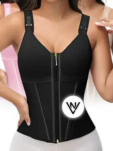 VN Waist Shapewear for Women with Bra Tummy Control Waist Trainer Corset for Women Clip and Zip Waist Trainer Girdle Workout Shapewear with Adjustable Shoulder Strap Solid Color Adjustable Shoulder Strap Shapewear Tops
