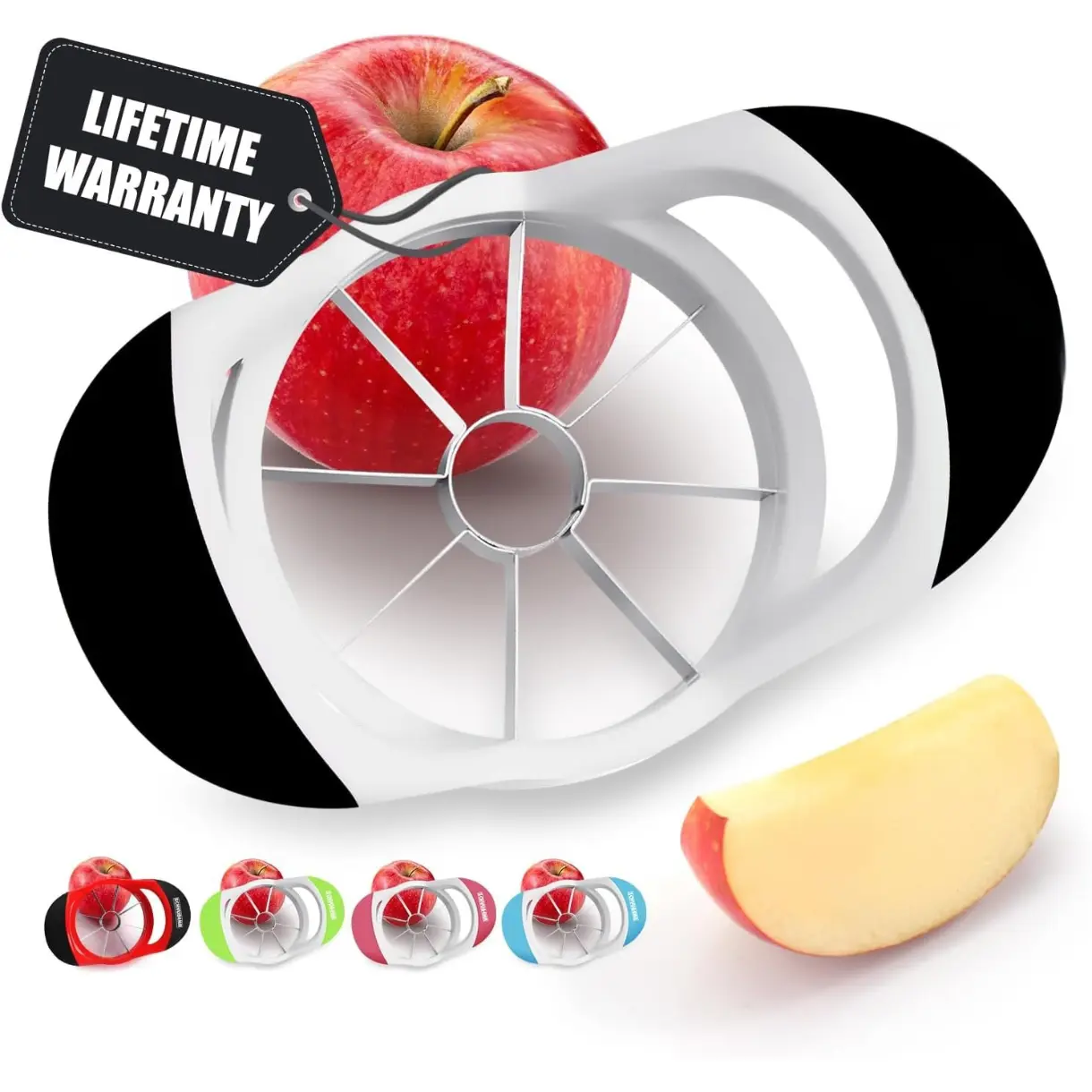 3.5 Inch Apple Slicer - Professional Apple Cutter - Stainless Steel Apple Corer - Super Sharp Apple Slicer and Corer - Apple Tool with 8 Sharp Blades(Black)