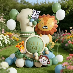 Style Jungle Animal Giraffe Lion Shiny Aluminum Foil Balloon Set, Birthday Party Baby Shower Decorations, Safari Theme Zoo Theme Party Supplies