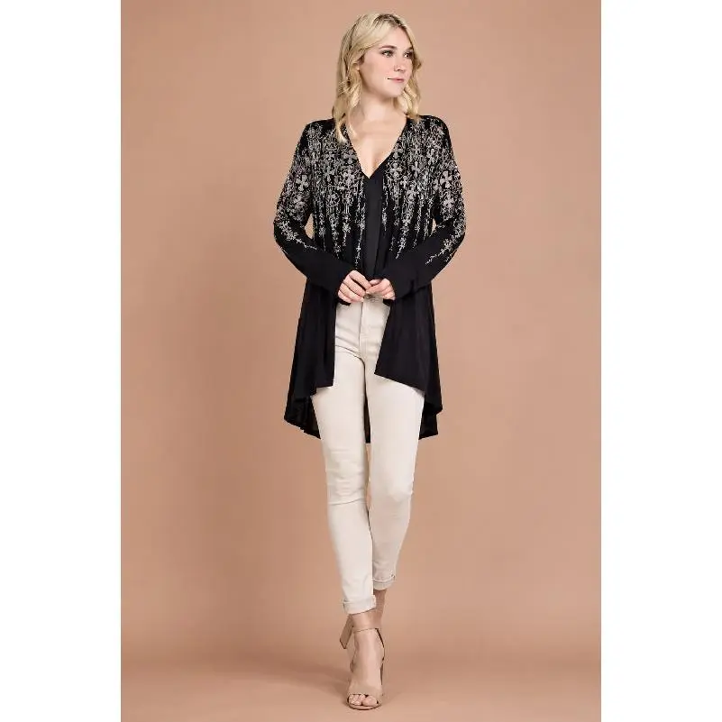 Vocal Crosses Multicolor Rhinestones Hi Lo Cardigan - Black