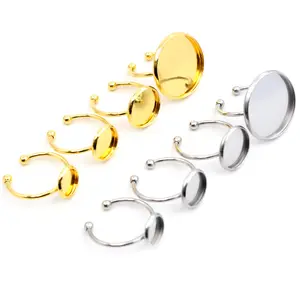 6 8 10 12 14 16 18 20mm Stainless Steel Gold Plated Adjustable Ring Settings Blank Base Fit 6-20mm Glass Cabochon Buttons Bezels