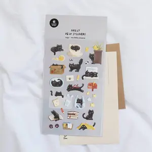 My Little Universe Black Cat Stickers | Daily Life Cat Illustrations, 15+ Stickers (Suatelier)