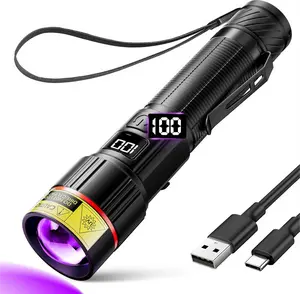 UV Flashlight 395nm Super Bright, Rechargeable Black Light with LCD Display, IP65 Zoomable UV Light with Clip, Powerful Portable Blacklight for Pet Urine Stains, Scorpions, Resin Curing