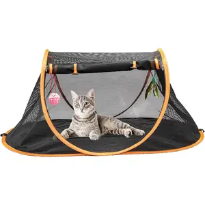 Portable Cat Mesh Tent Pet Cage Pop Up Crate Foldable Kennel Indoor Outdoor Comfy Puppy House Washable Fabric for Small Animals with 2 Cat Toys Carry Bag & 2 Stakes