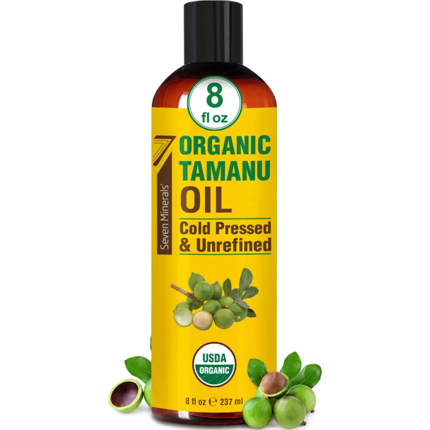 Seven Minerals 8oz USDA Organic Tamanu Oil - Cold Pressed & Pure Organic Oil for Skin, Face, Hair, & Nails - GMO & Hexane Free Nutrient Dense