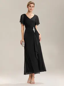Ever-Pretty  dress holiday dress, Flowy Maxi Dress , V - Neck, Flutter Sleeves & Draped Skirt , Formal dress,Evening dress,party dress 02323