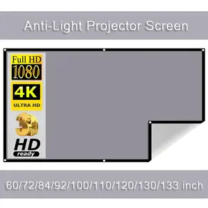 High Brightness Portable Projection Screen Anti-Light Projector Curtain Metal Reflective Cloth Fabric with Black Border& Eyelets projector  de  peliculas