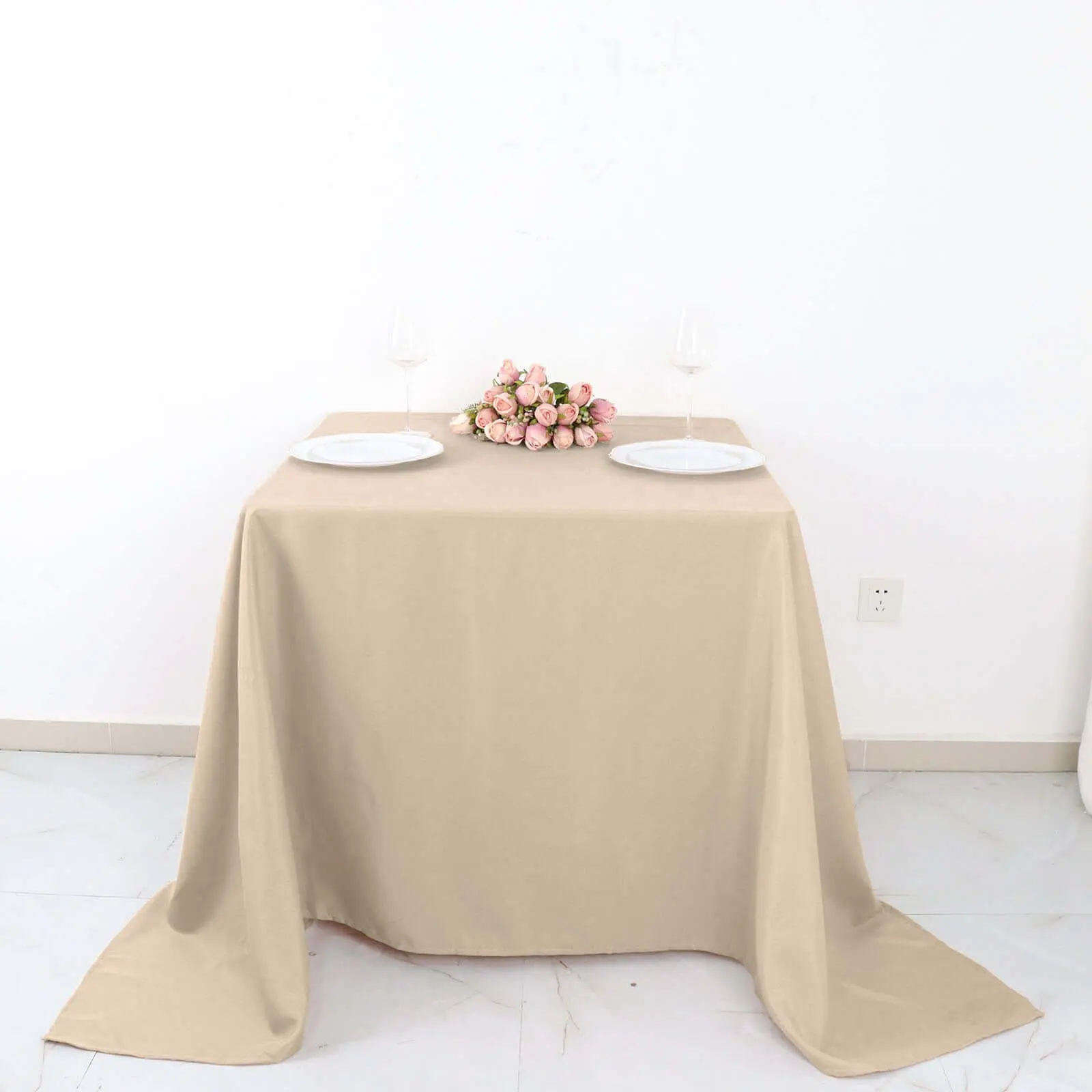 Polyester Square Tablecloth, 90"x90" Nude - Wrinkle-Resistant, Durable Tablecloths, Machine Washable Tablecover for Restaurants