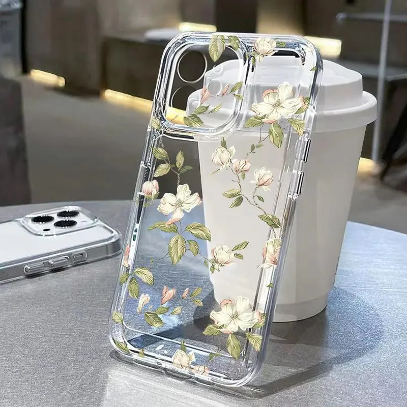Transparent TPU Smartphone Case - 1pc, Green Small Flowers Pattern, Camera-Safe, Compatible with iPhone 17,16,15,14,13,12,11 Pro Max,XR Mobile Phone Accessory, Accessories