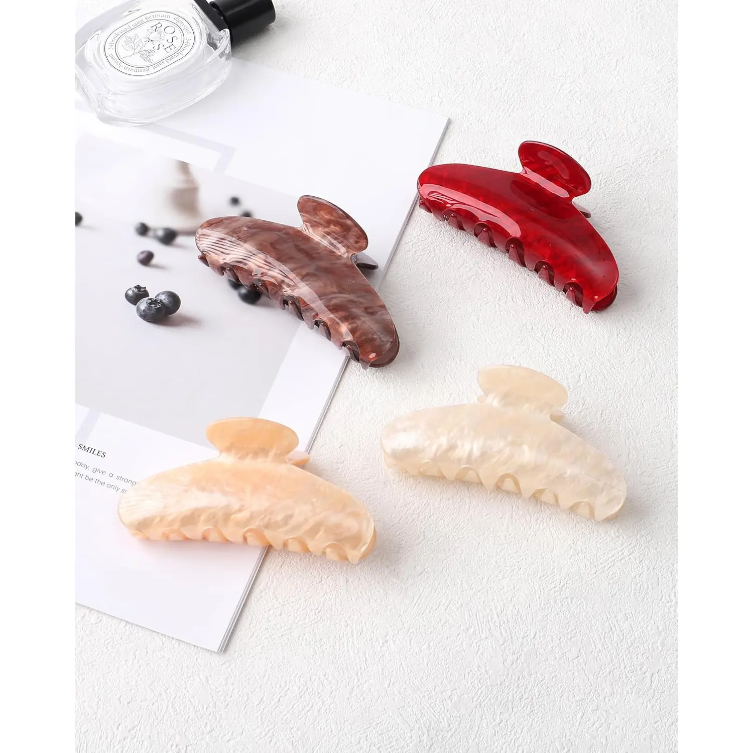 Set of 4 Large Acrylic Hair Claw Clips with a Strong Grip, Designed As Non-Slip Jaw Clips Suitable for Thick Hair for Women And (Available in Coffee, Red, Beige, And Champagne Colors)