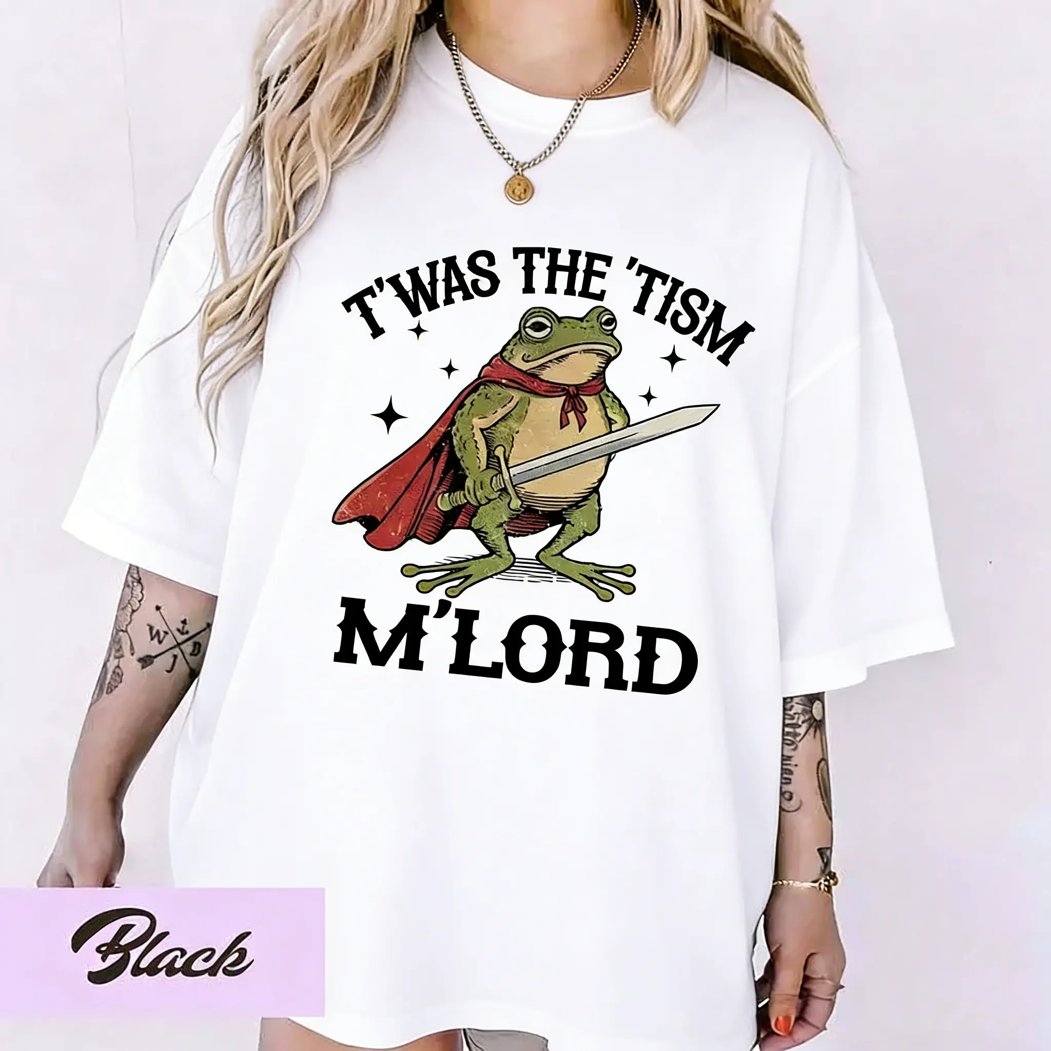 T'was the 'Tism M'Lord Shirt, Funny Autism Shirt, Autism Gift, Frog with a Sword Tee, Medieval Knight Frog, Weirdcore Meme Shirt,Black-Hoodie-front Black-Sweatshirt-front
