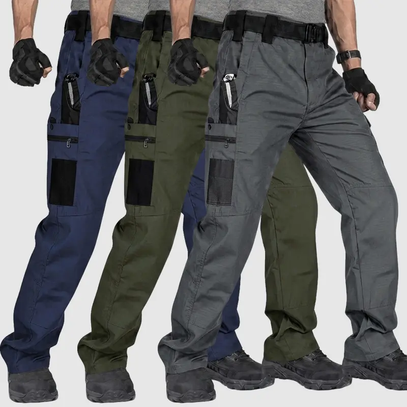 HOMUG 3-Pack Men's Tactical Work Pants. Equipped with large zippered pockets, these durable outdoor training pants are available in multiple colors, ideal for fishing, hiking and camping in spring and autumn.