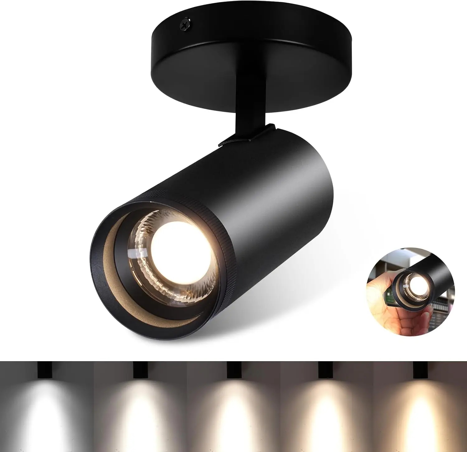 oomable Ceiling Spot Lights Indoor 5 Color Adjustable 20W Ceiling Spotlight Fixture Led Flush Mount Directional Black Dimmable Led Spotlight Fixture for Home Wall Art Pictures
