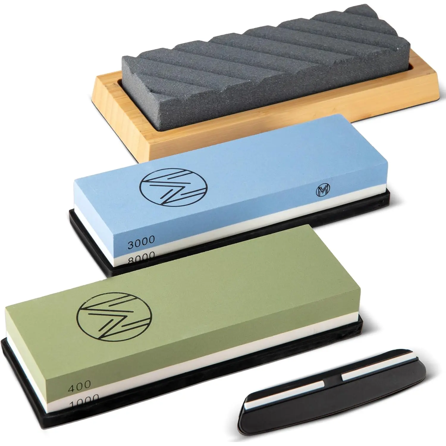 Sharpener Stone Kit for Chefs & Woodworkers: Dual-Grit Whetstones 400/1000 & 3000/8000,  White Corundum,  Sharpening Kit with  Base & Angle Guide, Flattening Stone