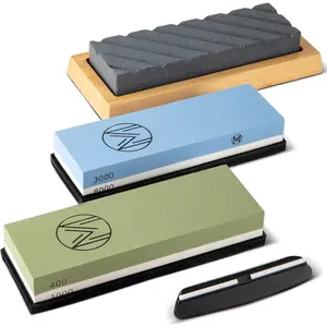 Sharpener Stone Kit for Chefs & Woodworkers: Dual-Grit Whetstones 400/1000 & 3000/8000,  White Corundum,  Sharpening Kit with  Base & Angle Guide, Flattening Stone