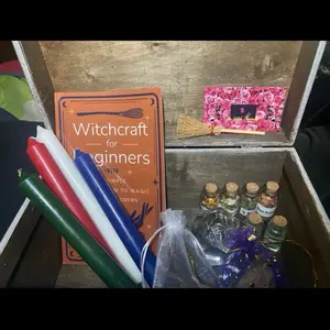 Beginners Witch Chest with Witchcraft for Beginners Book Candles and Bottles for Magic Learning