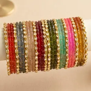 26 Pcs Raindrop Glass Bangles Set | Indian Bridal Jewelry with Gold Detail