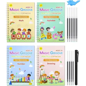 Magic Practice Copybook,  Writing Practice Book, Handwriting Aid for    3-8 (4 Books with Pens)