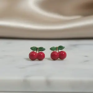 Cherry Earrings for Women - Cute Red Cherry Design with Green Leaves - Perfect for Casual and Formal Wear
