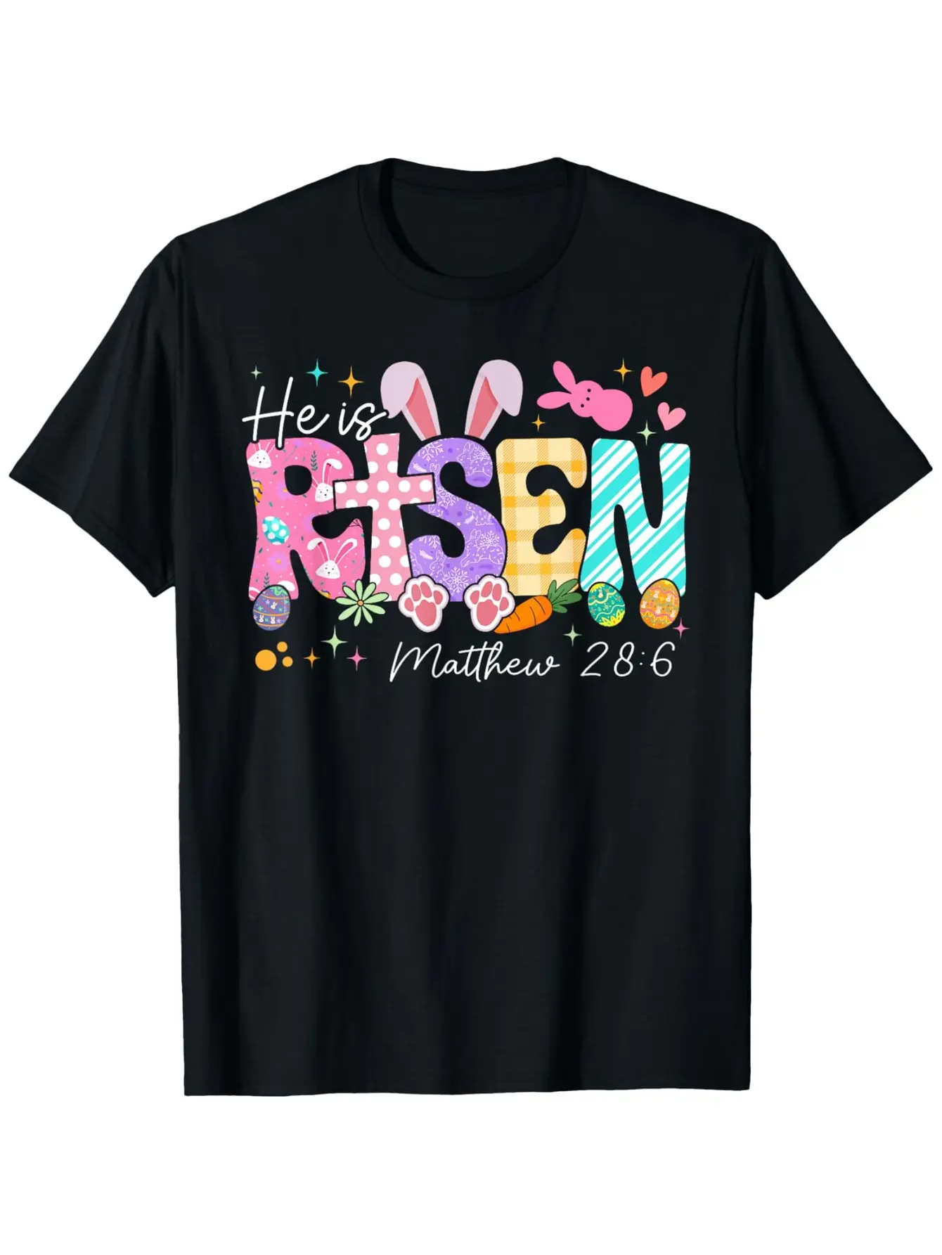 Happy Easter He Is Risen Christian Bunny Women'S T-Shirt |   Unisex, Casual Loose Fit, Crew Neck, Slight Stretch Fabric, Perfect for Spring, Valentine'S Day, St Patrick'S Day, Graduation Season, Easter Gifts for Dad, Mom, Parents, Friends