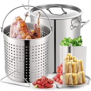 52QT Stainless Steel Stockpot for Crab Seafood Boiler Crawfish Pot with Basket and Steamer Rack, Outdoor Cooking Pot for Lobster Shrimp Boiling, Turkey Fryer and Tamales Steamer, 13 Gal