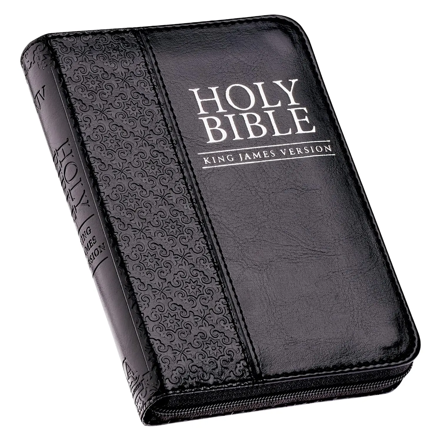 KJV Holy Bible, Mini Pocket Bible - Zippered Black Faux Leather Bible w/RibbonMarker, King James Version