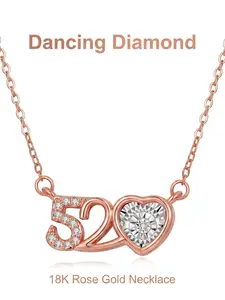 1-piece Premium Gift Box Rose Gold Necklace with Inlaid Natural Diamonds & Sparkling Diamond Accents, Dynamic 520 Design, 18K Gold Plated | Ideal Birthday & Anniversary Gift for Mom, Wife, Girlfriend or Best Friend